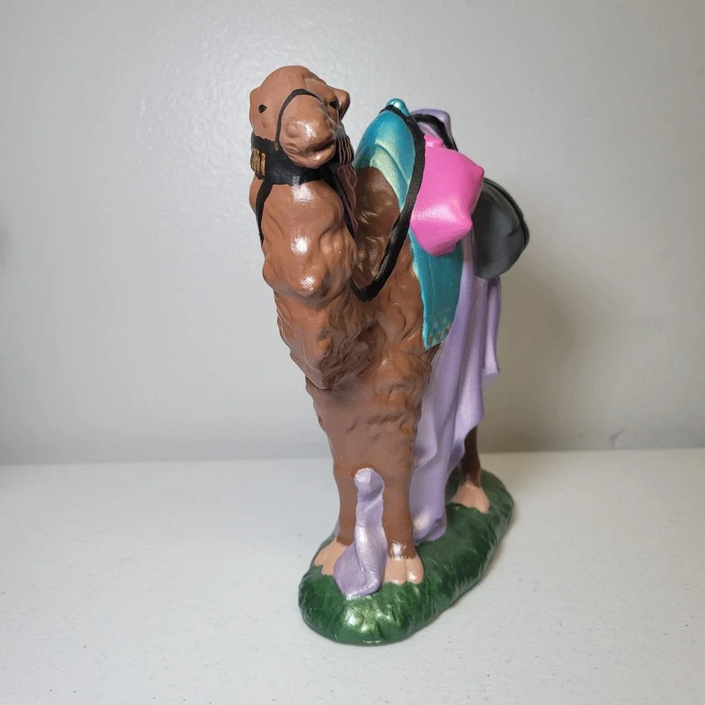 Atlantic Mold Nativity Camel Ceramic Vintage Standing Figurine Brown Teal Purple